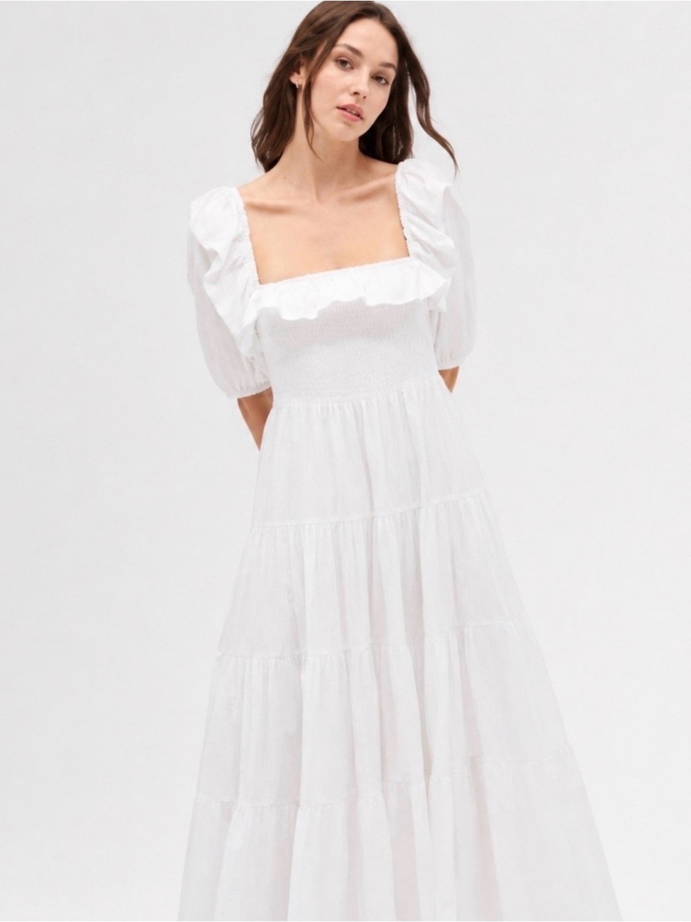 Hill House White Maxi Dress with Square Neck and Puff Sleeves